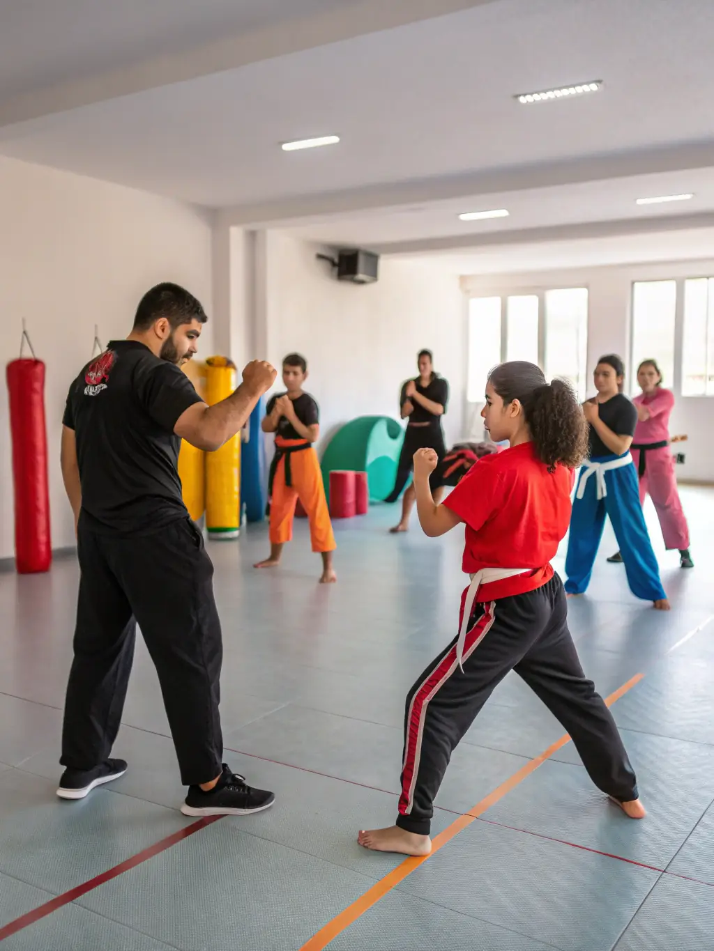 A focused image of a savate training session, highlighting the discipline and technique involved, ideal for advertising a beginner's workshop.