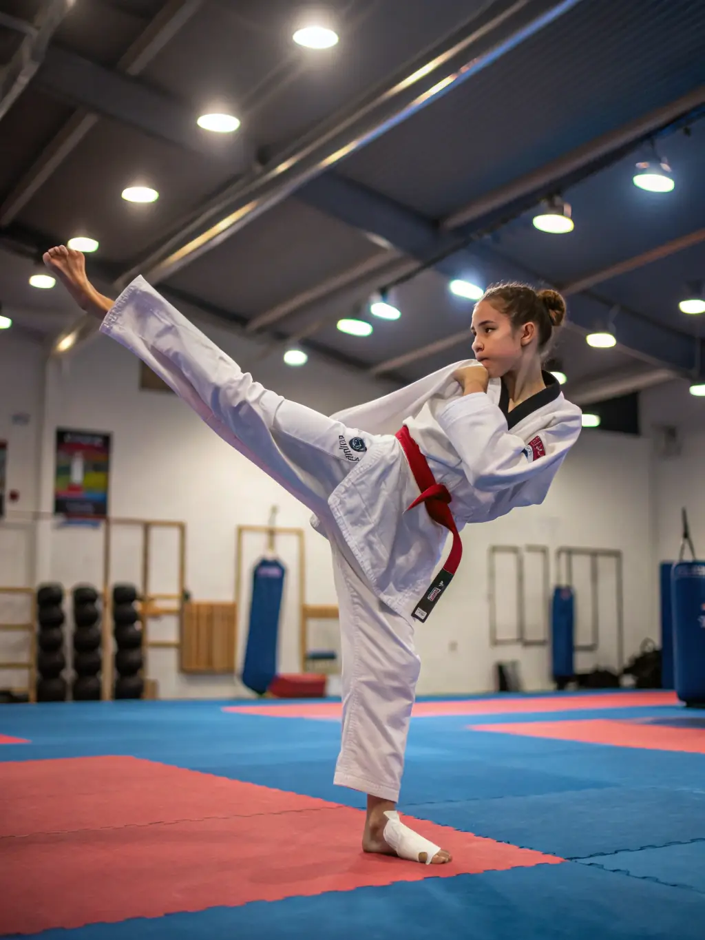 An image of a savate instructor demonstrating a technique, emphasizing the expertise and guidance available, suitable for promoting an advanced training seminar.