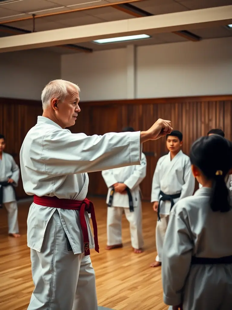 A savate instructor demonstrating a precise technique to a student, emphasizing the quality of coaching and skill development provided by the organization.